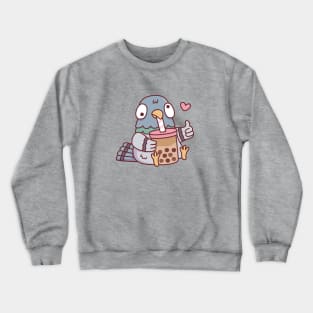 Cute Pigeon Loves Boba Tea Crewneck Sweatshirt